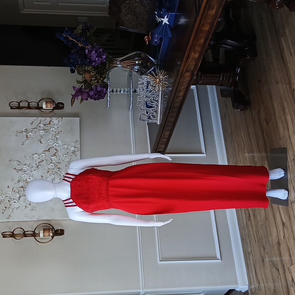 Red Beaded Halter  Strappy Midi Dress By Pinky And Me. Size 6
